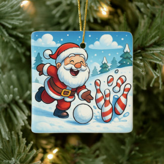 Striking Santa Bowling Candy Cane Lane Personalize Keramikornament