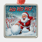 Striking Santa Bowling Candy Cane Lane Personalize Ornament Aus Metall (Vorne)