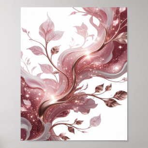 Striking Silber BLUMEN UND BLÄTTER Moderne Gestalt Poster