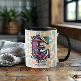 Strikte geometrische Monogramm-Tasse - E für Ethan Tasse