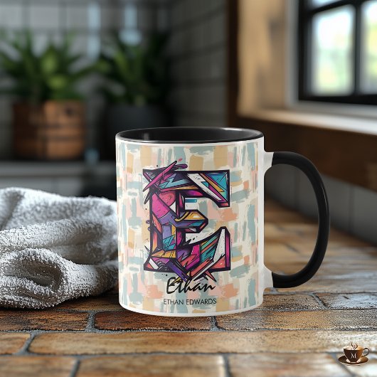 Strikte geometrische Monogramm-Tasse - E für Ethan Tasse