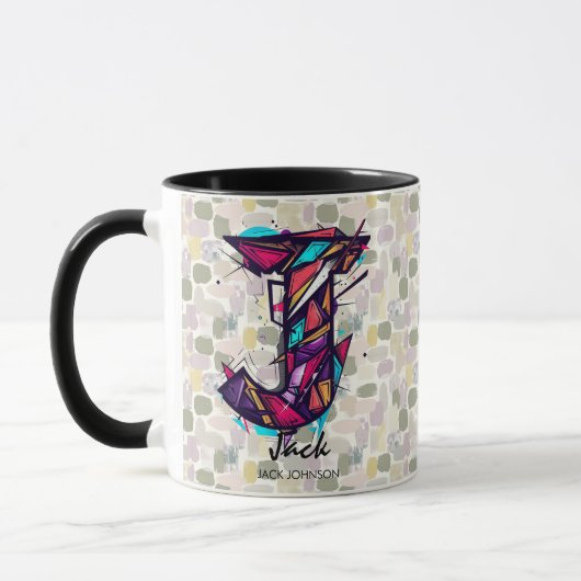 Strikte geometrische Monogramm-Tasse - J für Jack Tasse (Links)