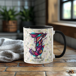 Strikte geometrische Monogramm-Tasse - J für Jack Tasse