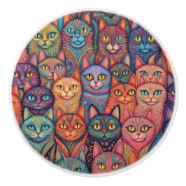 Strikte und farbenfrohe psychedelische Katzen Keramikknauf