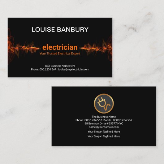 Strikter Red Electric Lightning Electrical Visitenkarte (Vorne/Hinten)