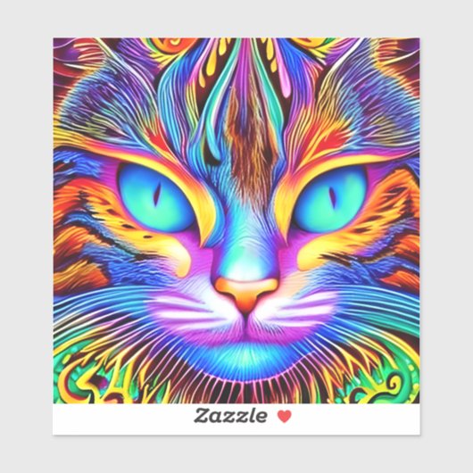 Strikter Tee Augen farbenfrohe Ai generierte Katze Aufkleber (Blatt)