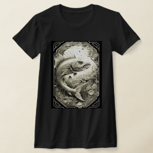 Striktes Crimson-Design Roter Fisch Grau Schwarz T-Shirt