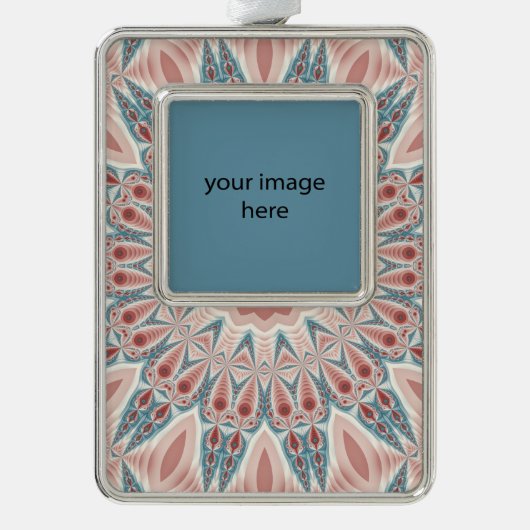 Striktes modernes Kaleidoskop Mandala + eigenes Fo Rahmen-Ornament Silber (Vorderseite)