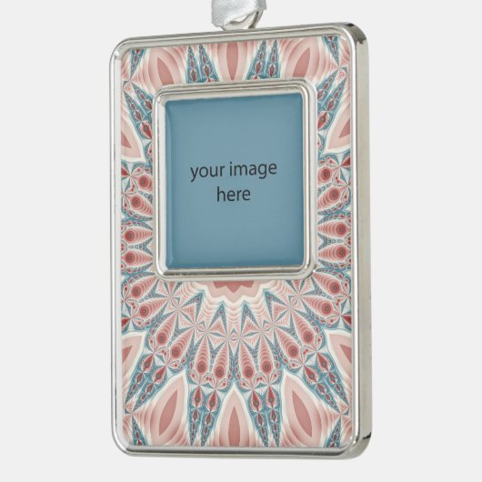 Striktes modernes Kaleidoskop Mandala + eigenes Fo Rahmen-Ornament Silber (Links)