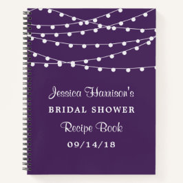 String-Leuchten auf Lila Brautparty Rezept Notizblock