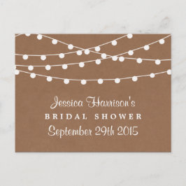 String-Leuchten auf rustikalem Kraft-Brautparty-Re Postkarte
