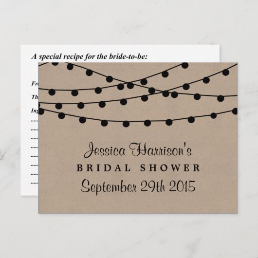 String-Leuchten auf rustikalem Kraft-Brautparty-Re Postkarte (Vorne/Hinten)
