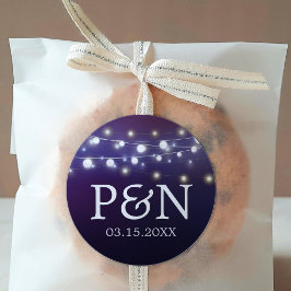 String Light Abend Wedding Monogramme Runder Aufkleber