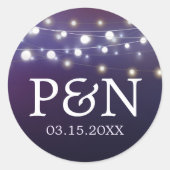 String Light Abend Wedding Monogramme Runder Aufkleber (Vorderseite)