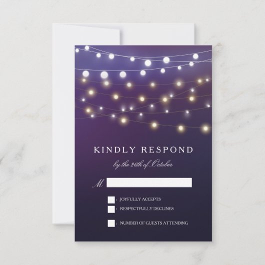String Light Abend Wedding RSVP Karte (Rückseite)