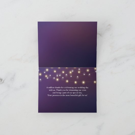 String Light Abend Wedding Vielen Dank Dankeskarte (Innenseite)