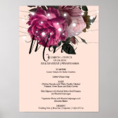 String light Burgundy Blume Menu Sign Poster (Vorne)