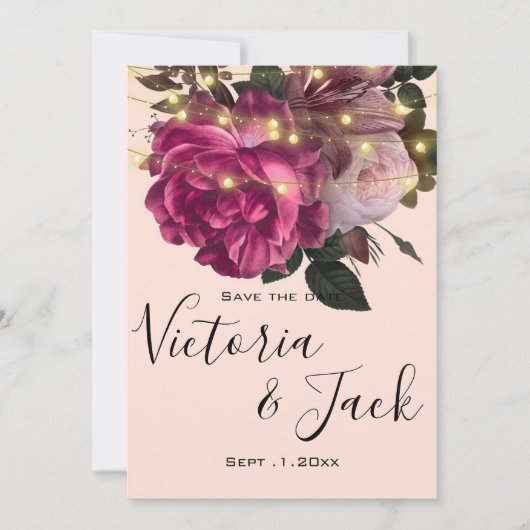 String light Burgundy Blume speichern Daten Einladung (Vorderseite)