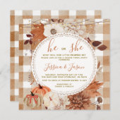 String Light Gingham Pumpkin Gender Reveal Party Einladung (Vorne/Hinten)