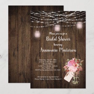 String Light Mason Jar Floral Brautparty   Einladung