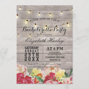 String Light Rustic Wood Floral Junggeselinnen-Abs Einladung