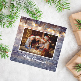 String Light Rustic Wood Foto Holiday Card Feiertagskarte