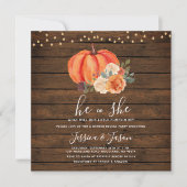 String Light Wood Pumpkin Gender Reveal Party Einladung (Vorderseite)