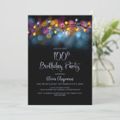 String Lights 100th Birthday Party Einladung (Stehend Vorderseite)