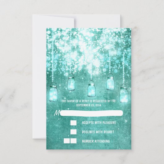 String lights aquamarine Mason Glas Hochzeit RSVP  (Vorderseite)