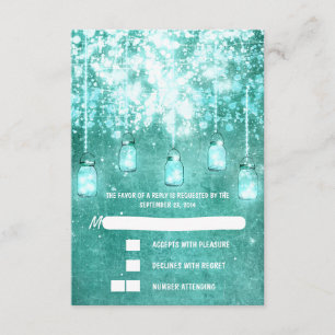 String lights aquamarine Mason Glas Hochzeit RSVP  Karte