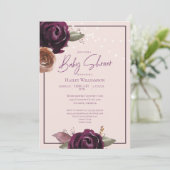 String Lights Babydusche Pink Pum Lila floral Einladung (Stehend Vorderseite)