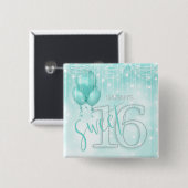 String Lights & Balloons Sweet 16 Aquamarin ID473 Button (Vorne & Hinten)