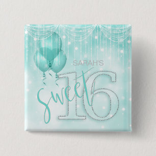String Lights & Balloons Sweet 16 Aquamarin ID473 Button