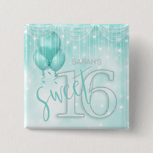 String Lights & Balloons Sweet 16 Aquamarin ID473 Button (Vorderseite)