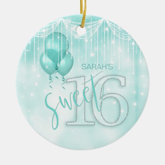 String Lights & Balloons Sweet 16 Aquamarin ID473 Keramik Ornament (Vorne)