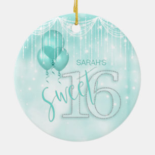 String Lights & Balloons Sweet 16 Aquamarin ID473 Keramik Ornament