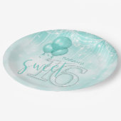 String Lights & Balloons Sweet 16 Aquamarin ID473 Pappteller (Schrägansicht)