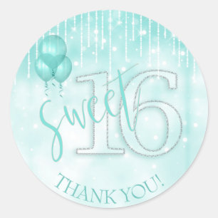 String Lights & Balloons Sweet 16 Aquamarin ID473 Runder Aufkleber