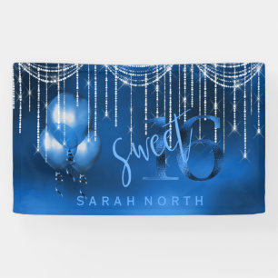String Lights & Balloons Sweet 16 Dk Blue ID473 Banner