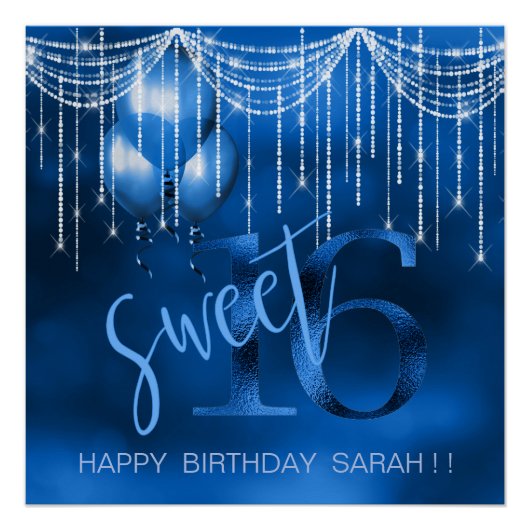 String Lights & Balloons Sweet 16 Dk Blue ID473 Poster (Vorderseite)