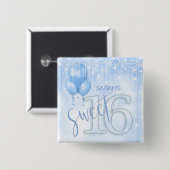 String Lights & Balloons Sweet 16 Lt. Blue ID473 Button (Vorne & Hinten)
