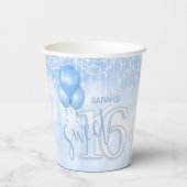 String Lights & Balloons Sweet 16 Lt. Blue ID473 Pappbecher (Rückseite)
