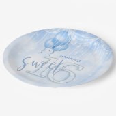 String Lights & Balloons Sweet 16 Lt. Blue ID473 Pappteller (Schrägansicht)