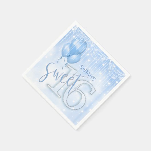 String Lights & Balloons Sweet 16 Lt. Blue ID473 Serviette (Ecke)