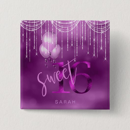 String Lights & Balloons Sweet 16 Orchid ID473 Button (Vorderseite)