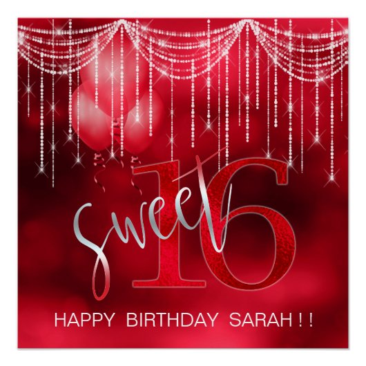String Lights & Balloons Sweet 16 Red ID473 Poster (Vorderseite)