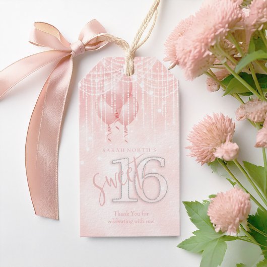 String Lights & Balloons Sweet 16 Rose Gold ID473 Geschenkanhänger