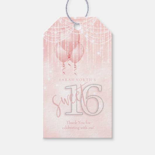 String Lights & Balloons Sweet 16 Rose Gold ID473 Geschenkanhänger (Vorderseite)