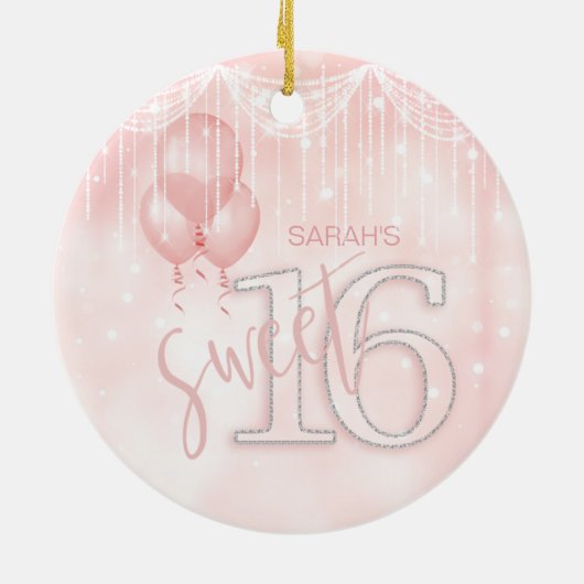 String Lights & Balloons Sweet 16 Rose Gold ID473 Keramikornament (Hinten)