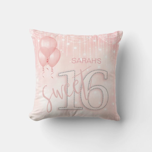 String Lights & Balloons Sweet 16 Rose Gold ID473 Kissen (Vorderseite)